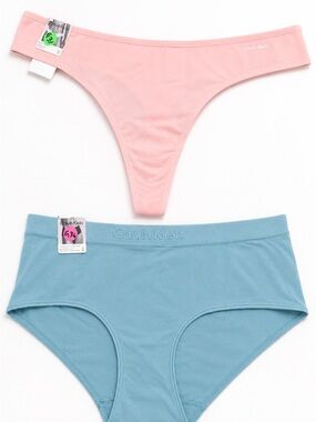 Calvin Klein Pink Thong and Light Blue Hipster Cotton Set